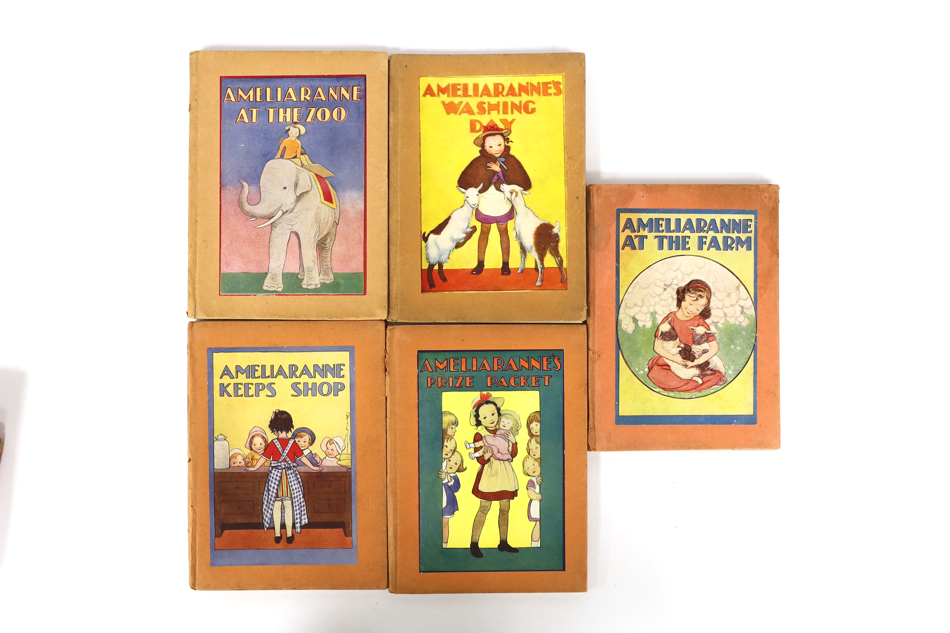 Heward, Constance - Ameliaranne Books; coloured illus. throughout (incl. titles and e/ps.) by S.B. Pearse; tall 8vo. format: Gives a Christmas Party (Ist edition, 1938); Camps Out (Ist edition, 1939); Keeps School (Ist e